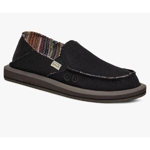 Sanuk Donna Black Hemp Canvas Sidewalk Surfer Loafers Womens 8 SWF1160